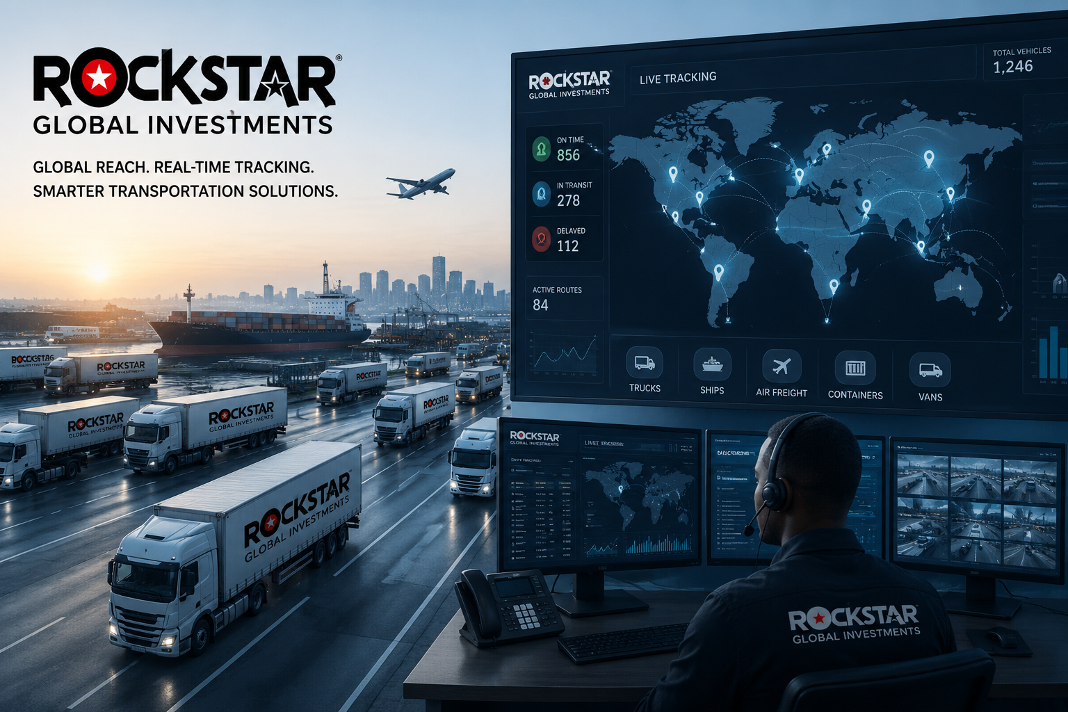 Global transportation logistics dashboard with fleet tracking