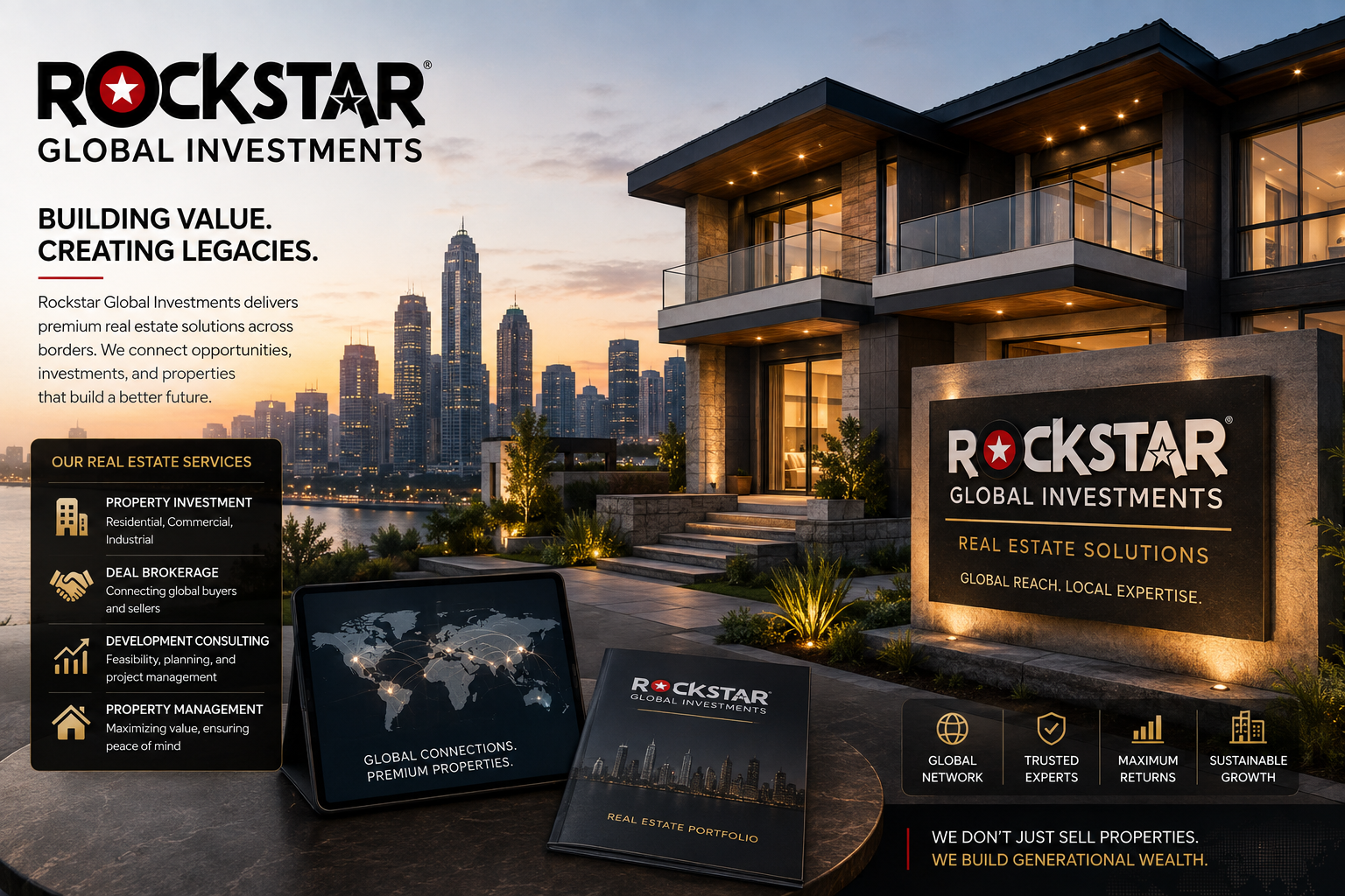 Modern luxury real estate development at dusk